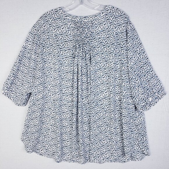 NYDJ Pintuck Blouse Top Plus Size 2X Leopard Print Flowy Blue White - Picture 5 of 11